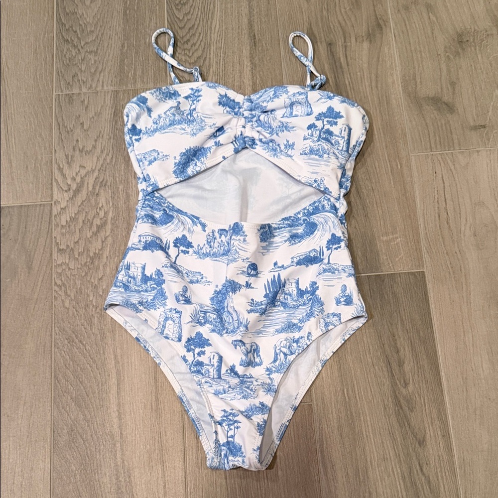 Shein Girls Blue and White One Piece Bathing Suit Size 12